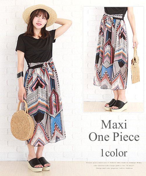 セール マキシワンピース ワンピース 柄 ボヘミアン エスニック カジュアル フェス 大人可愛い アミュレット Amulet Magaseek