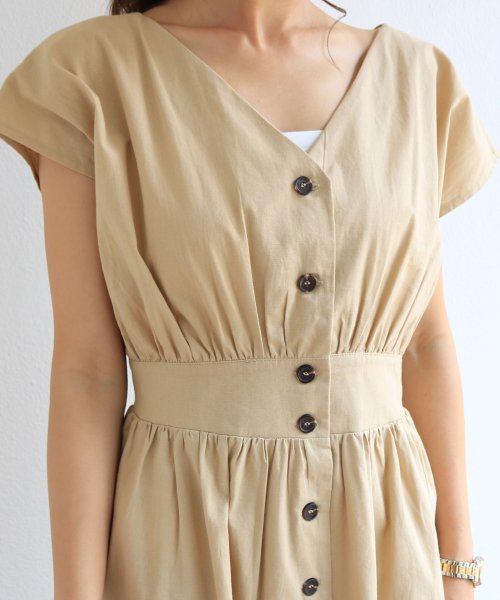 綿リネンライク前ボタン半袖ワンピース アンドミー And Me Magaseek