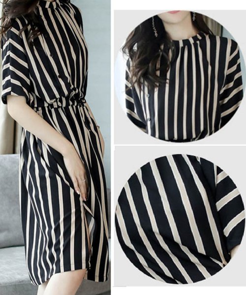 ストライプワンピース レディース ワンピースol ワンピ 薄手 タイトスカート 白 黒 即納 ミニミニストア Miniministore Magaseek