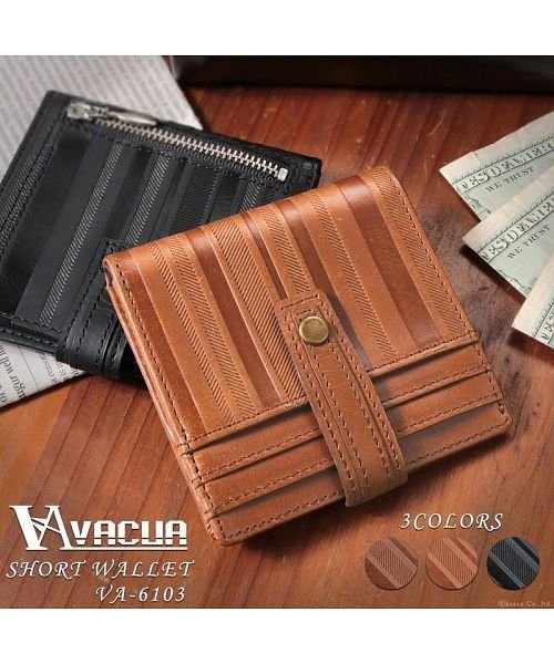 VACUA(ヴァキュア)/二つ折り財布 メンズ 本革 ストライプ レザー 薄い スリム 2つ折り 牛革 財布 折財布 短財布 おしゃれ かっこいい VACUA ヴァキュア VA－6103/img01