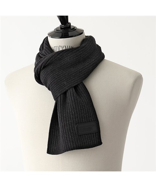 Ums337 U97 F0308 ウール リブ マフラー ラバーロゴタグ Antracite メンズ プラダ Prada Magaseek