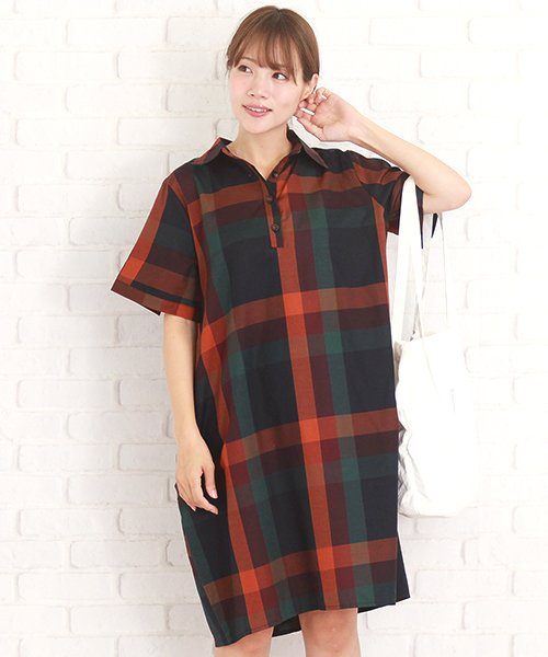 半袖チェック柄ワンピース レディース 半袖 きれいめ 春 夏 40代 30代ファッション シンプル新作 Vl 5168 S S アミュレット Amulet Magaseek