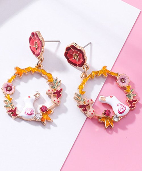 ピアス フープ かわいい ウサギ ピアス フラワー パステル 花 春夏 リング モチーフ 即納 ミニミニストア Miniministore Magaseek