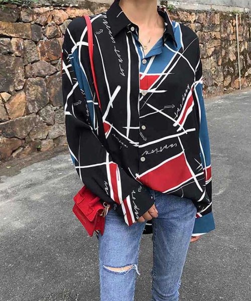 シャツ ブラウス レディース 長袖 柄シャツ おしゃれ 柄ブラウス 個性的 トップス 即納 502505302 ミニミニストア Miniministore Magaseek