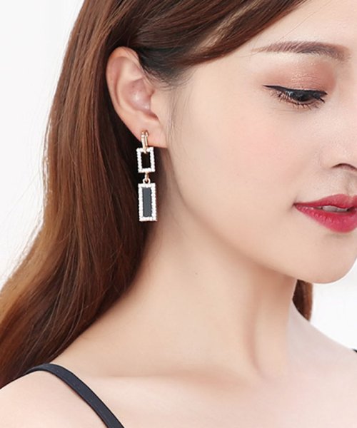 セール ピアス スクエア レディース シンプル ラインストーン アクセサリー 大人可愛い 即納 ミニミニストア Miniministore Magaseek