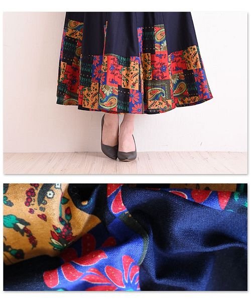 Sawa a la mode(サワアラモード)/裾パッチワーク柄サーキュラーロング丈スカート/img15