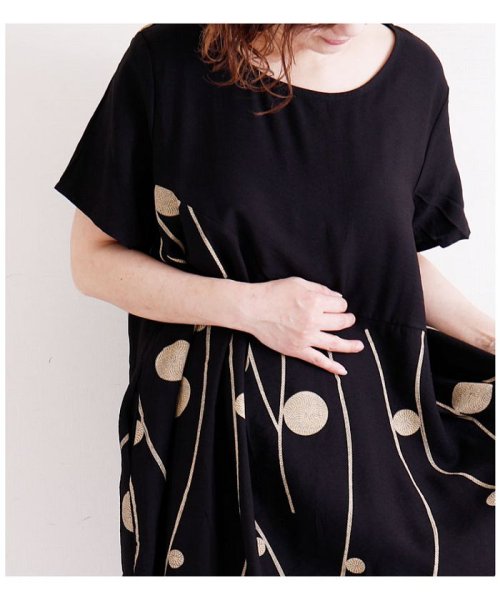 Sawa a la mode(サワアラモード)/ 水玉とライン模様の半袖コクーンワンピース/img02