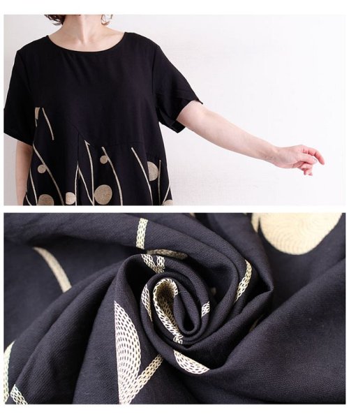 Sawa a la mode(サワアラモード)/ 水玉とライン模様の半袖コクーンワンピース/img15
