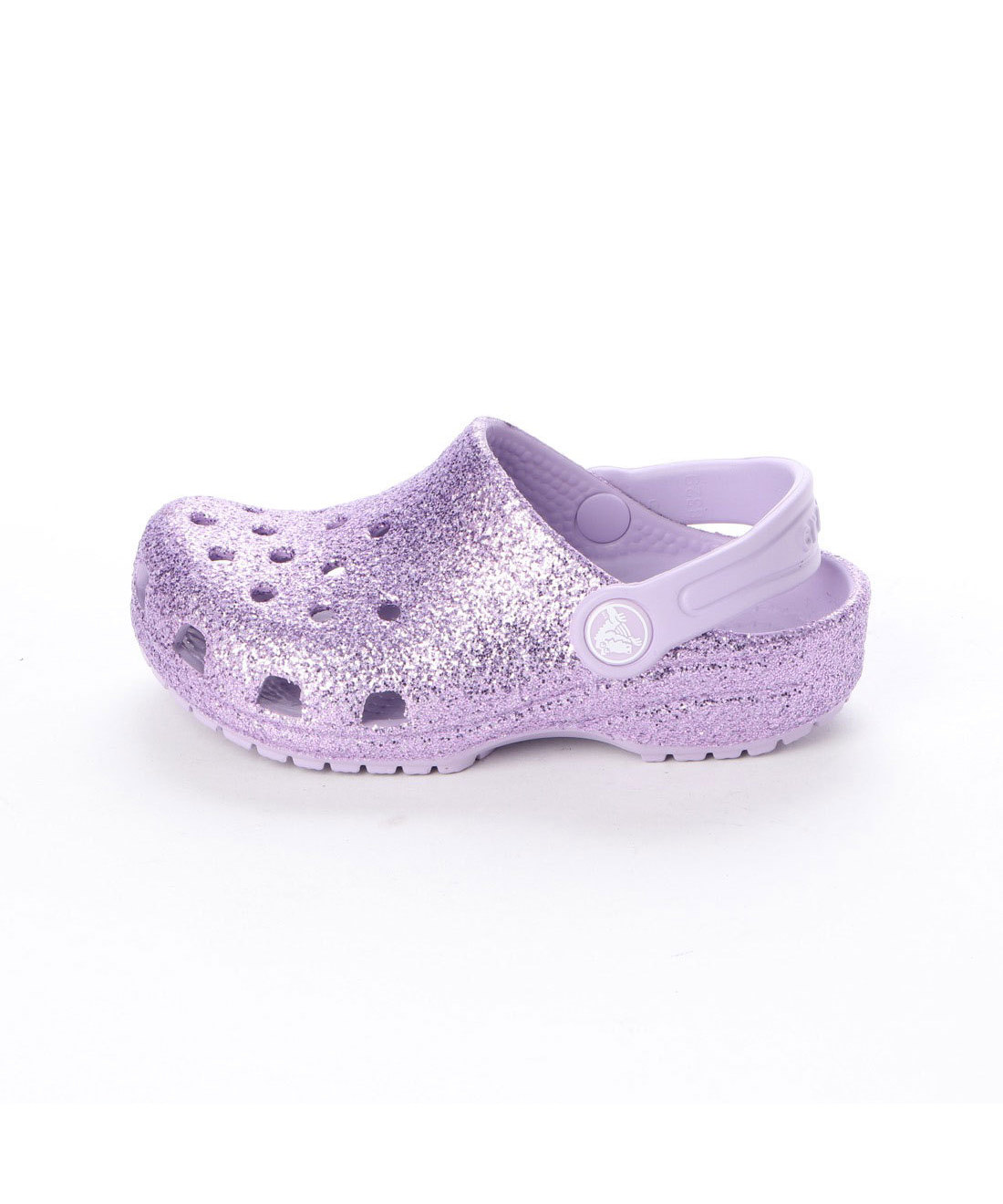 purple glitter crocs