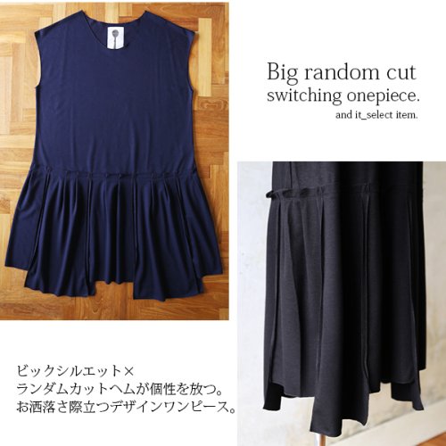 and it_(アンドイット)/BIGランダムカット切替ワンピース【LL】【3L】【4L】【5L】レディース 春夏秋 ワンピース ネイビー ブラック ワンピ 裏毛 ミニ裏毛 カット地 ロング /img04