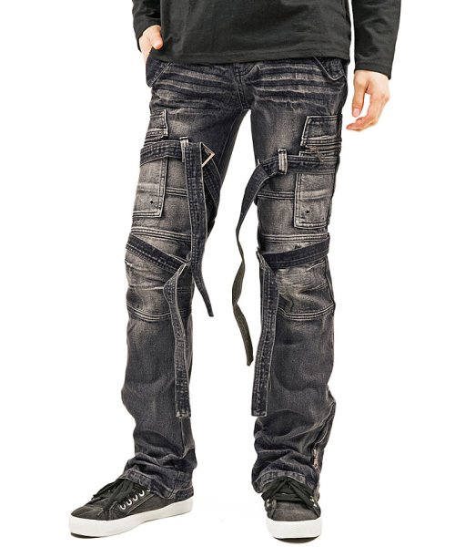 セール デニムパンツメンズジーンズストレートローライズ裾ファスナー2wayブーツカット トップイズム Topism Magaseek