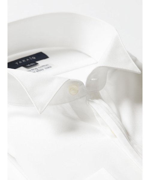 TAKA-Q(タカキュー)/綿100%80双 形態安定レギュラーフィット ピンタックウィングカラー長袖ビジネスドレスシャツワイシャツ/img01