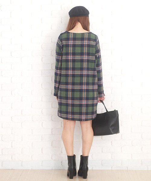 チェック柄aラインワンピース レディース 体系カバー Aライン 可愛い