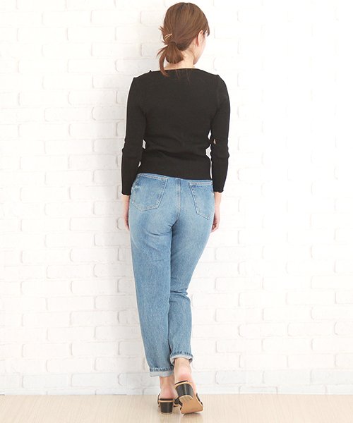 セール Vネックリブニットニットトップス レディース 黒 白 グレー ブラック ホワイト アミュレット Amulet Magaseek