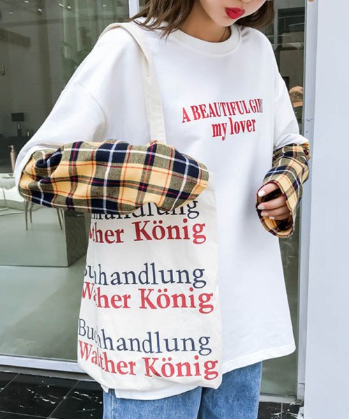 カットソー レディース 長袖 ネルシャツ 重ね着tシャツ レイヤード トップス 切り替え ミニミニストア Miniministore Magaseek