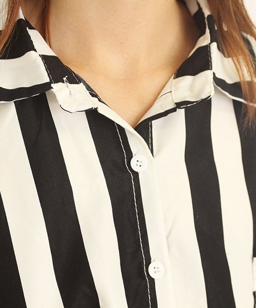 セール フェミニンストライプブラウス韓国ファッションレディース秋用春用ロングサイズ動きやすい Vl 5211 S S アミュレット Amulet Magaseek