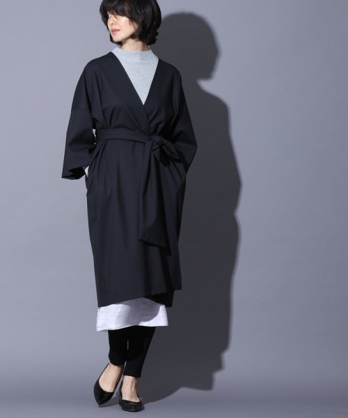 セール La Ligne ラリーニュ ベルト付き はおりレイヤードワンピース ストライプ ロペ Rope Magaseek