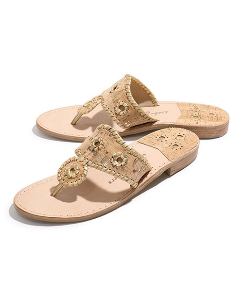 Jack Rogers(ジャックロジャース)/1001003FM NAPA VALLEY FLAT レザー×コルク ナバホ トングサンダル NATRL－CORK/GOLD レディース/img01