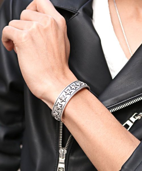 セール スターアンティークシルバーバングル バングル メンズ ブレスレット スター 星柄 星 アクセ ラグスタイル Luxstyle Magaseek