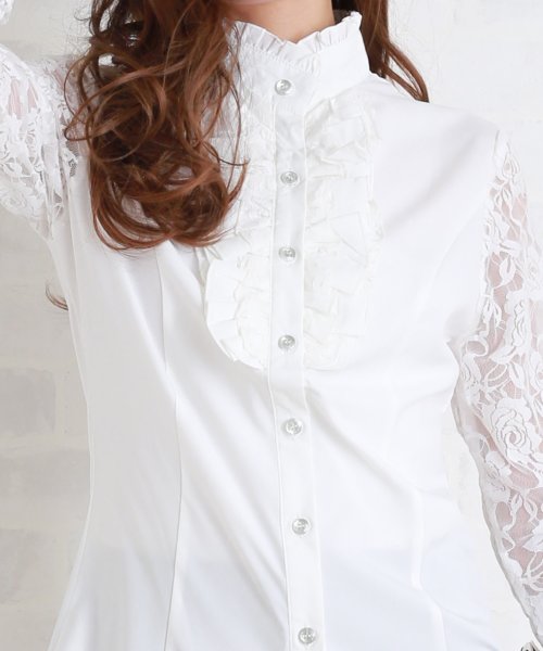 袖レースデザイン立ち襟フリルブラウス シャツ レースレディース Lace Ladies Magaseek 袖レースデザイン立ち襟フリルブラウス シャツ レースレディース Lace Ladies Magaseek