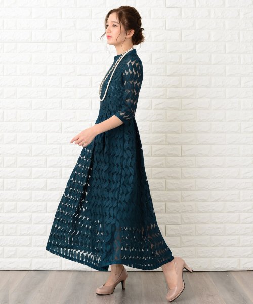 リーフモチーフハイネックロングワンピース ドレス レースレディース Lace Ladies Magaseek