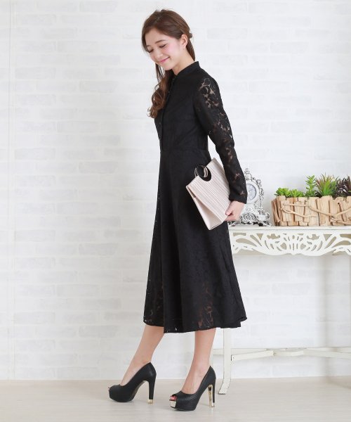 リーフモチーフハイネックフレアロングワンピース ドレス レースレディース Lace Ladies Magaseek