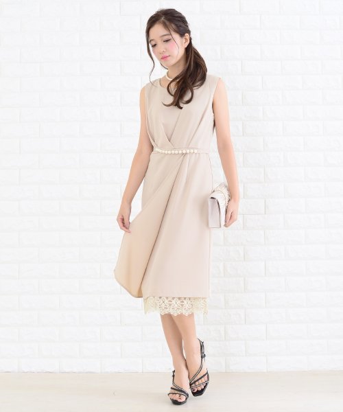 パール風ベルト付き裾レースワンピース ドレス レースレディース Lace Ladies Magaseek
