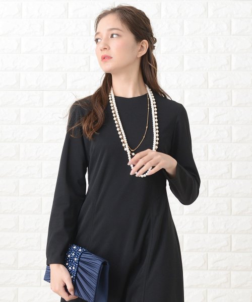 シンプル長袖フォーマルミモレ丈ワンピース ドレス レースレディース Lace Ladies Magaseek