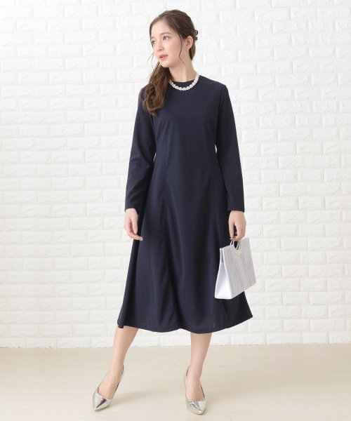 シンプル長袖フォーマルミモレ丈ワンピース ドレス レースレディース Lace Ladies Magaseek
