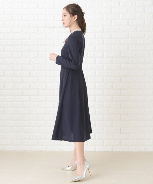 シンプル長袖フォーマルミモレ丈ワンピース ドレス レースレディース Lace Ladies Magaseek