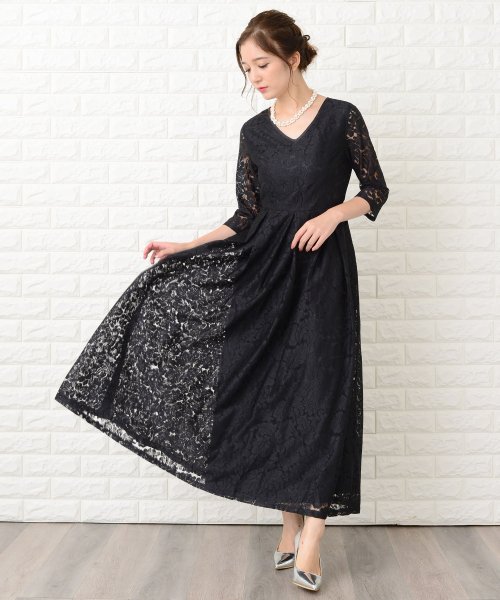 セール 10 Off 七分袖総レースフォーマルロングワンピース ドレス レースレディース Lace Ladies Magaseek