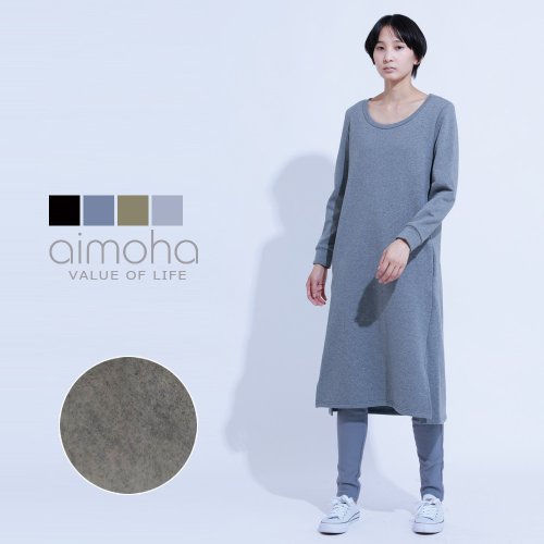 aimoha(aimoha（アイモハ）)/裏フリースロングワンピース裏起毛 ワンピース 裏地 あったか パーカーワンピ スリット 裏フリース 裏起毛ワンピース 裏フリースワンピース 裏ボア 冬 暖か ロ/img01