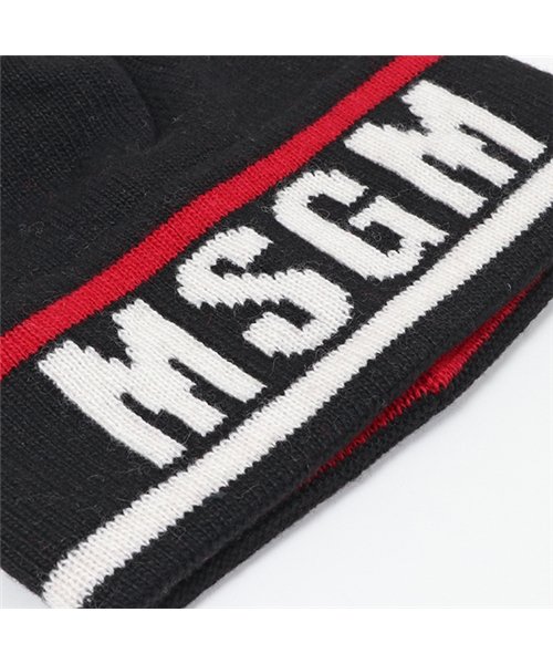 MSGM(MSGM)/2740 ML10 カシミヤ混 ウール ニットキャップ ニット帽 リブ 帽子 ロゴ 99/ブラック他 メンズ/img01