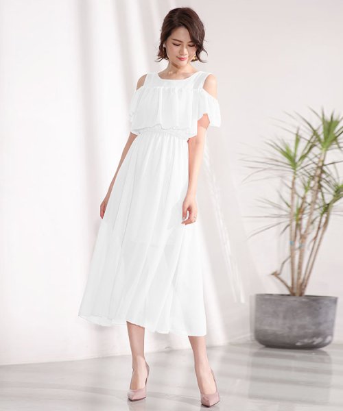 シフォンワンピース レディース 春 夏 ロングワンピース 着痩せ 2点セット風マキシワンピース レディース ノースリーブ 肩だし リゾート 海 ワンピース 無地 ドゥーベル Doux Belle Magaseek