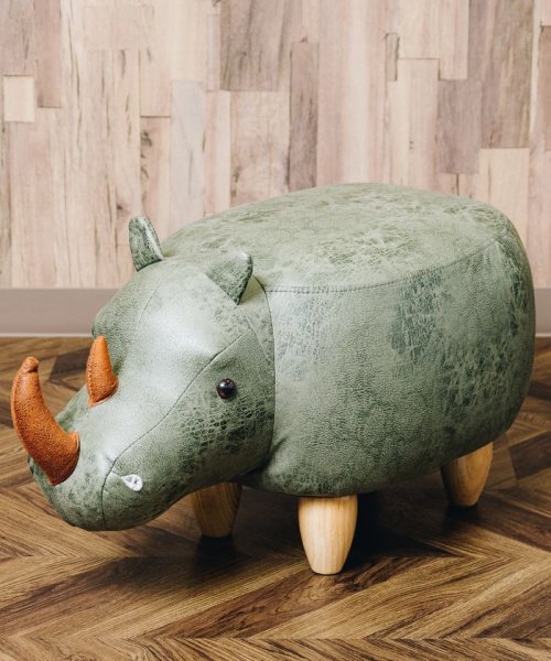 En Fance(アンファンス)/アニマルモチーフのスツール Rhino リノ（サイ）カーキ/img01