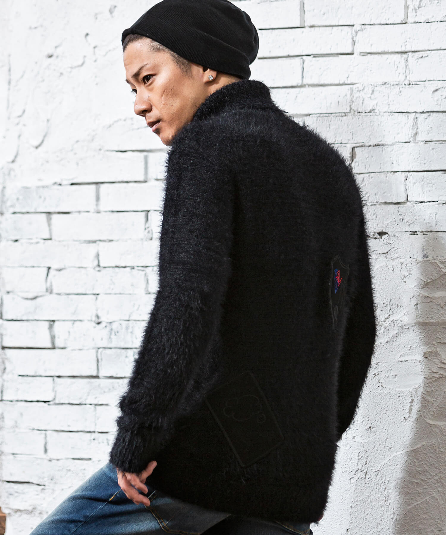 LEON掲載】1+1=3 ワッペンデザイン起毛タートルネックニット(502590116