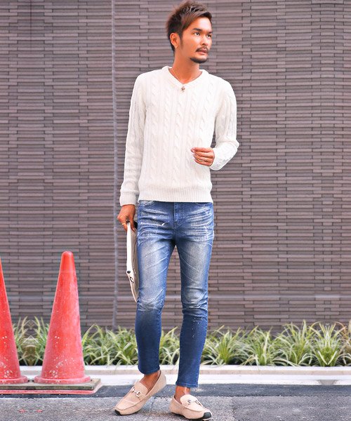 セール 15 Off ケーブルニット Vネック セーター ケーブルニット ニット セーター メンズ 秋服 冬服 ラグスタイル Luxstyle Magaseek