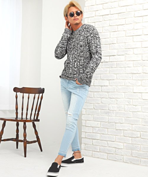 セール ケーブルニット Vネック セーター ケーブルニット ニット セーター メンズ 秋服 冬服 ラグスタイル Luxstyle Magaseek