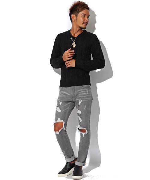 セール 15 Off ケーブルニット Vネック セーター ケーブルニット ニット セーター メンズ 秋服 冬服 ラグスタイル Luxstyle Magaseek