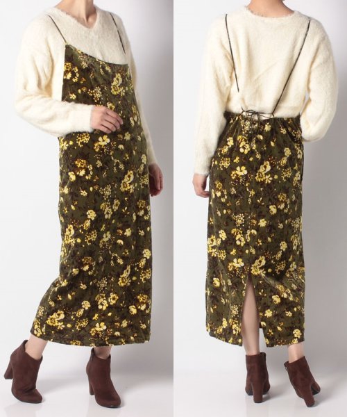 セール グリーンパークス Green Parks ベロアフラワーptキャミワンピース Magaseek