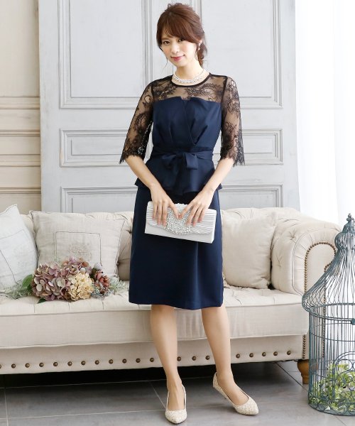 セール ペプラムレースデザインドレス 結婚式 お呼ばれワンピース パーティードレス プールヴー Pourvous Magaseek