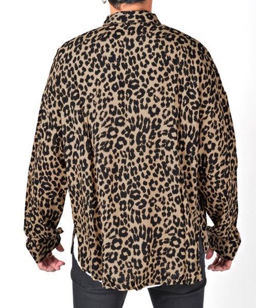 レオパード柄レーヨンシャツ シャツ メンズ 長袖 レオパード柄 豹柄 レーヨン ビッグ ラグスタイル Luxstyle Magaseek