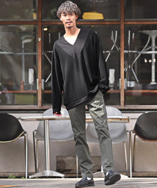 Vネック切替ビッグニットソー ニット メンズ セーター Vネック ビッグシルエット ラグスタイル Luxstyle Magaseek Vネック切替ビッグニットソー ニット メンズ セーター Vネック ビッグシルエット ラグスタイル Luxstyle Magaseek