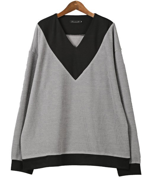 セール Vネック切替ビッグニットソー ニット メンズ セーター Vネック ビッグシルエット ラグスタイル Luxstyle Magaseek