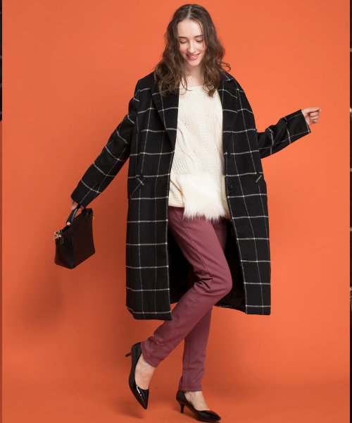 セール ビッグサイズチェスターロングコート レディース チェスターコート アウター ロングコート チェック ビッグサイズ ウール 大きい秋冬秋 Aimoha アイモハ Aimoha Magaseek