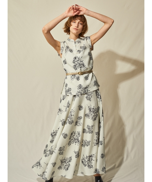 ランキング第1位 ライン花柄チャイナトップス ワンピース 限定 値下げ可 リリーブラウン シャツ ブラウス 半袖 袖なし Newbalticdance Lt