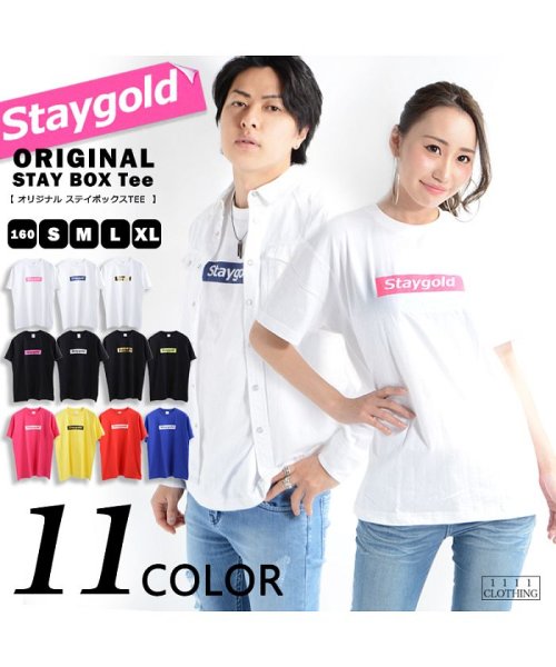 1111clothing(ワンフォークロージング)/【STAYGOLDボックスロゴ プリントTシャツ】 Tシャツ メンズ 半袖 ビッグT ビックT レディース ユニセックス トップス カットソー コットン ロゴT/img01