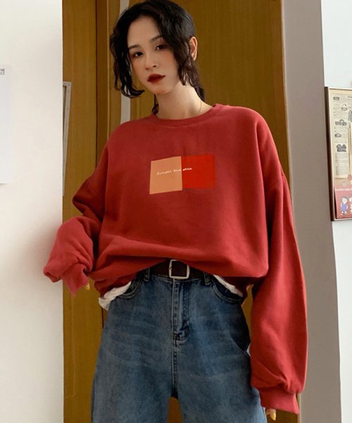 レイヤード トレーナー レディース おしゃれ ロゴ トレーナー ゆったり スウェット トップス プルオーバー 大きめ ミニミニストア Miniministore Magaseek