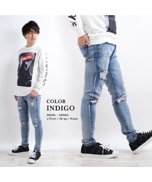 1111clothing(ワンフォークロージング)/ダメージジーンズ ダメージデニム  メンズ レディース 韓国 ファッション ブラック スキニー パンツ スキニーデニム スキニージーンズ ハードダメージ ジーン/img04