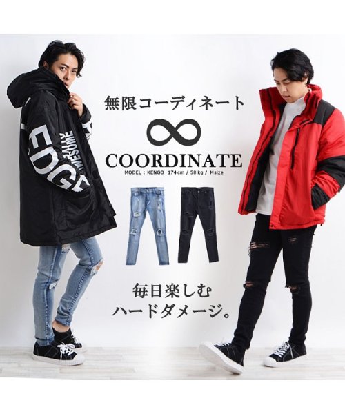 ダメージジーンズ ダメージデニム メンズ レディース 韓国 ファッション ブラック スキニー パンツ スキニーデニム スキニージーンズ ハードダメージ ジーン ワンフォークロージング 1111clothing Magaseek